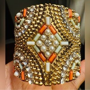 Luxurious Gold and Orange Beaded Stretch Bracelet Great Condition